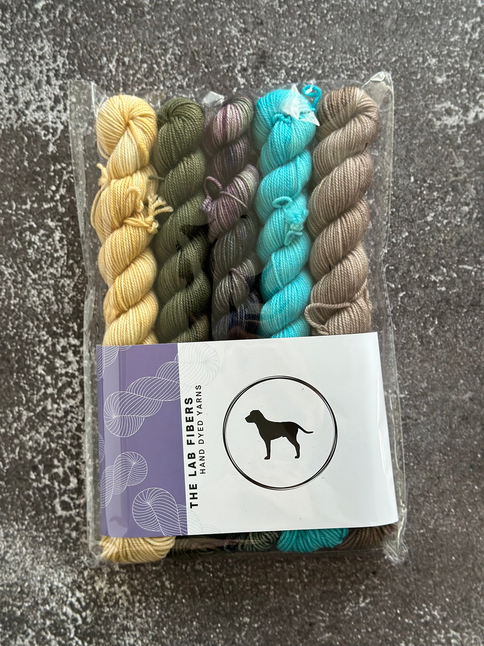 Bundle of 5 20 gram mini skeins - flax, shaken not stirred, flannel, blue hawaiian, nut brown hare