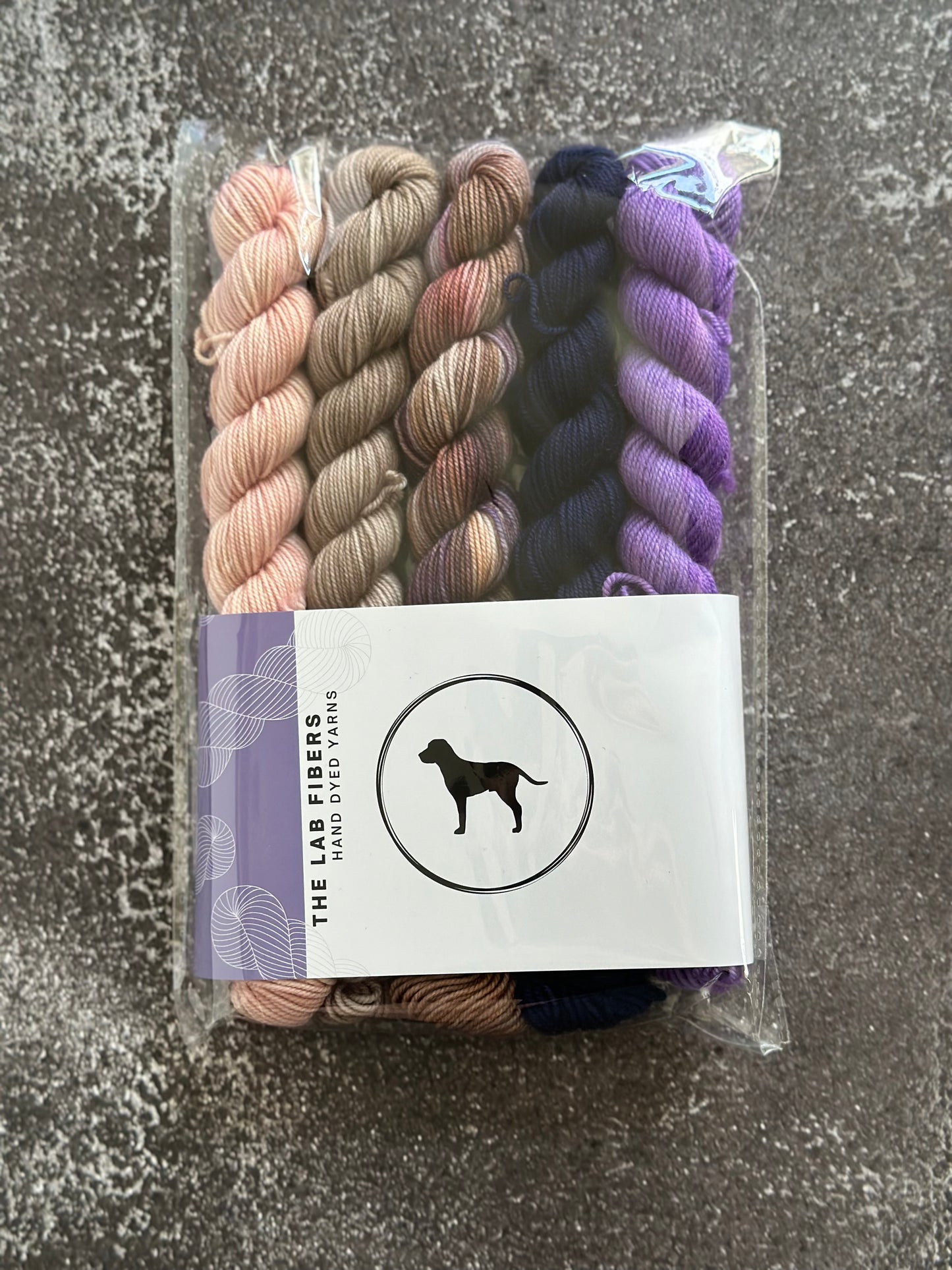 Bundle of 5 20 gram mini skeins - peach, nut brown hare, applewood smoked, twilight eclipse, wildflower
