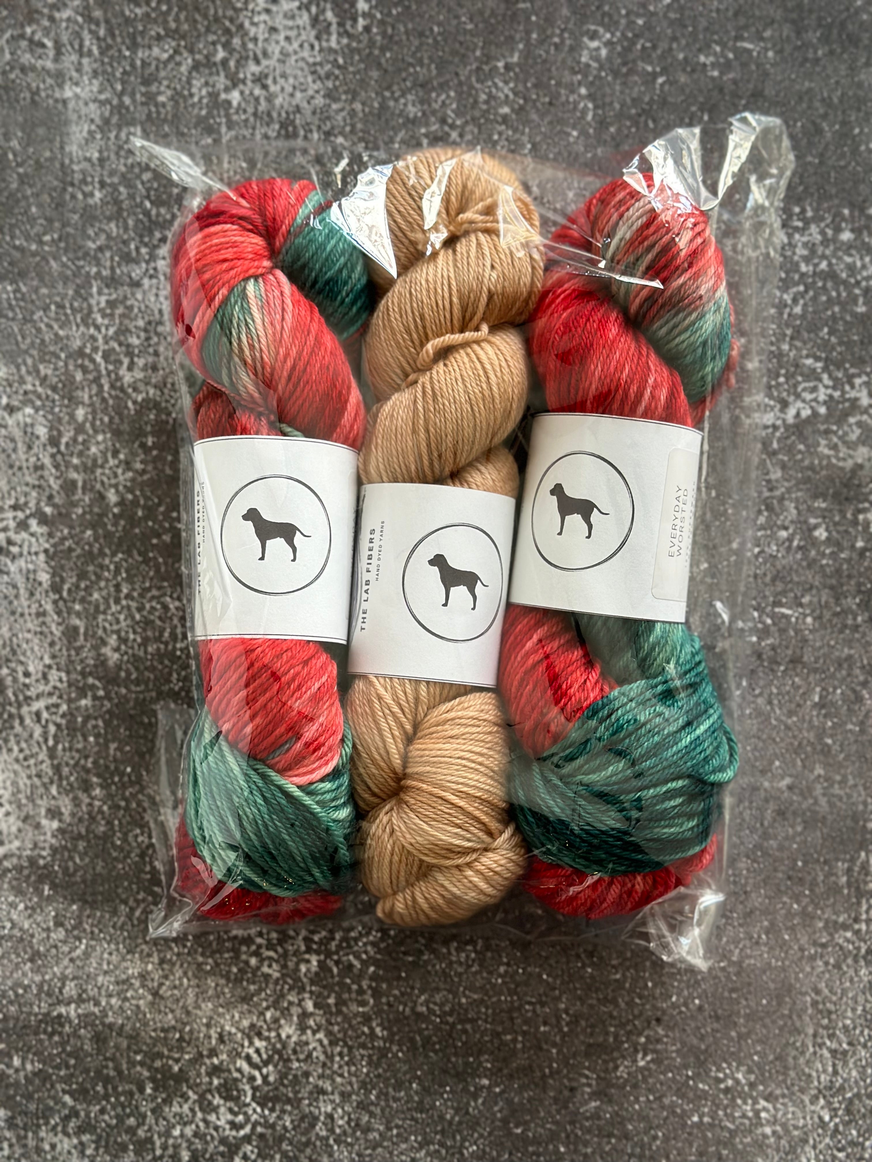 Pack - Three skeins of Everyday Worsted, 2 holly jolly and 1 champagne toast