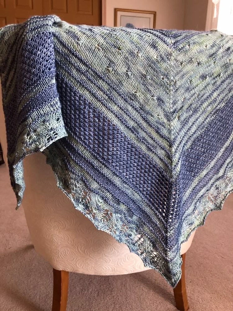 Winter Rose Shawl Test Knit using Sea Beast and Man Cave.