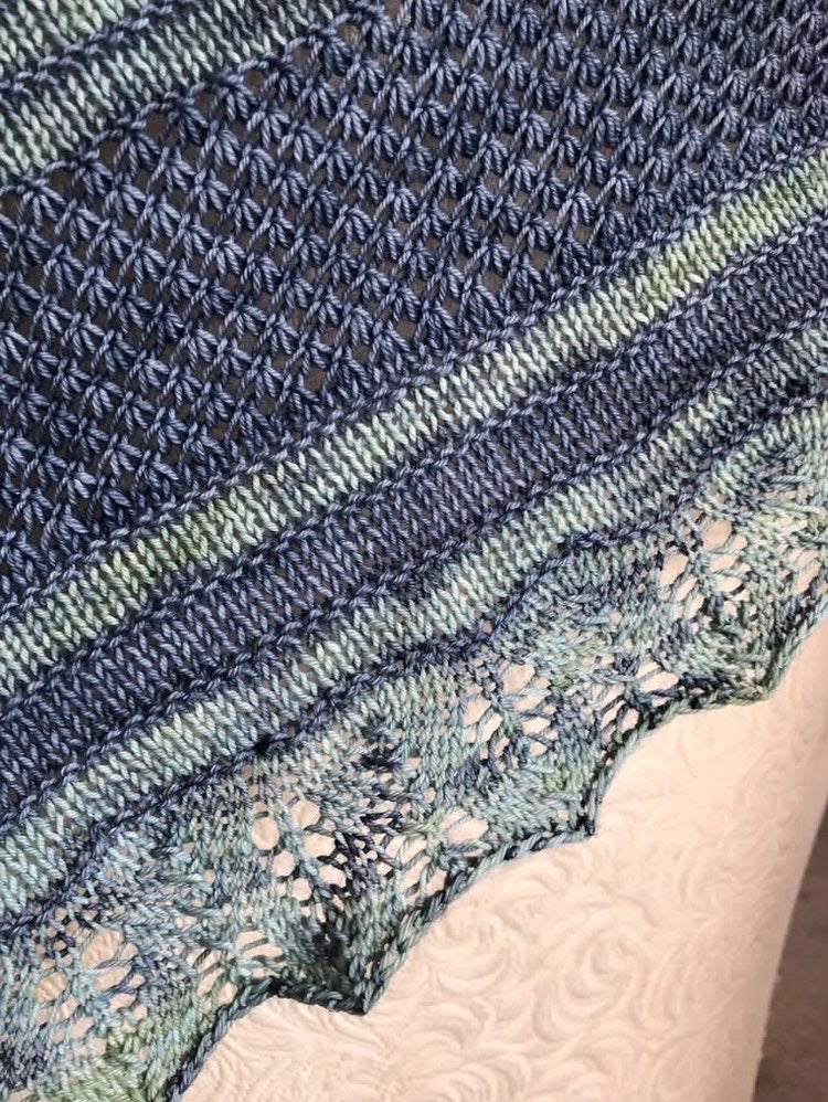 Winter Rose Shawl Test Knit using Sea Beast and Man Cave.