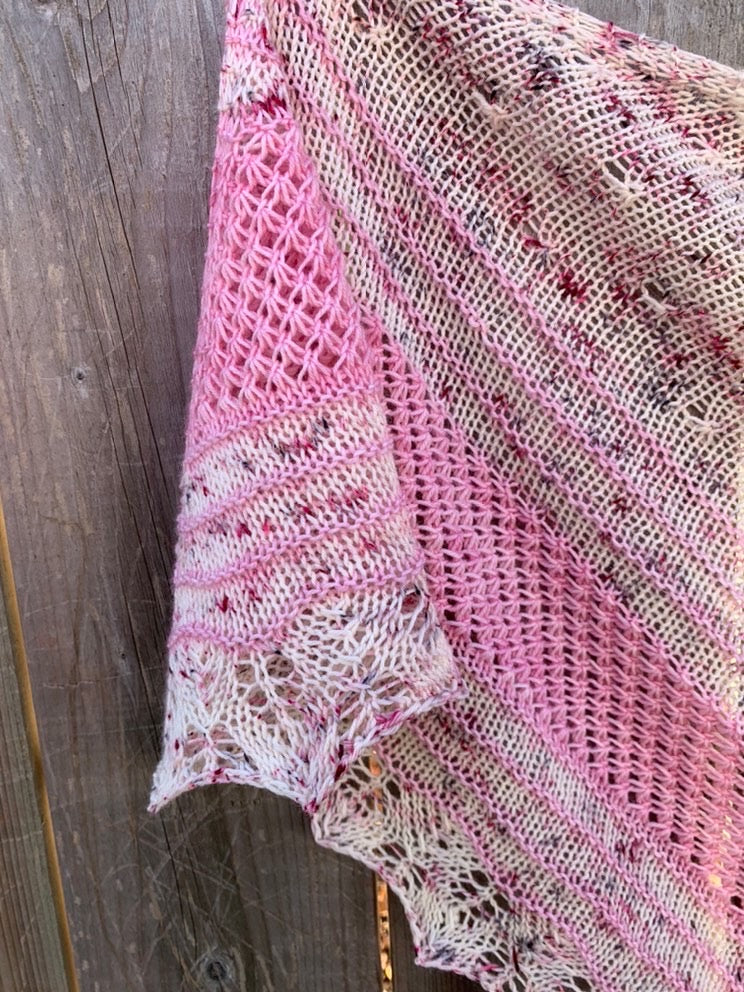 Winter Rose Shawl Knit using Flamingo and Sparklepop.